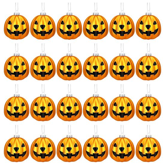 24 Pcs Pumpkin Hanging Ball Halloween Jack-O-Lantern Hanging Ornament Shatterproof Festive Decorative Ball for Christmas Tree Home Party Decor