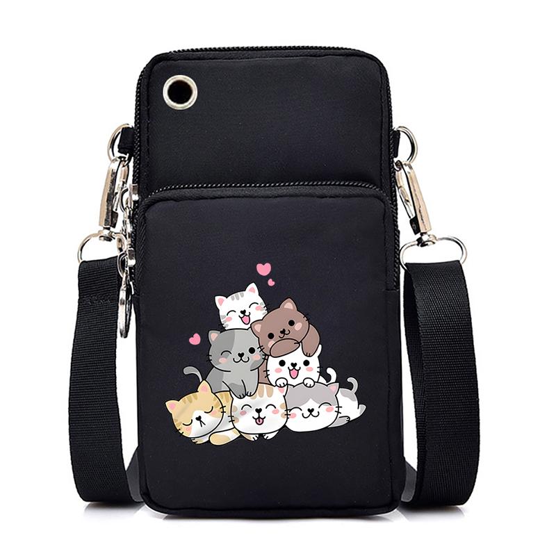 Funny Anime Cat Small Messenger Bag Hanging Neck Coin Purse Vertical Handbag Women Mobile Phone Bags Cartoon Small Crossbody Bag