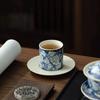 Retro Blue And White Cup And Saucer Set, Household Single Coarse Pottery Teacup, National Color Master Cup Tea Cup Matte Coaster Set