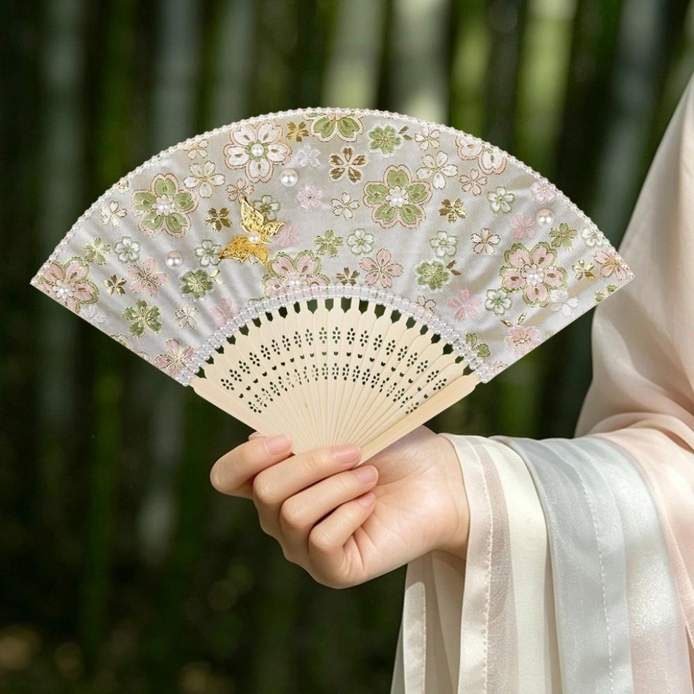 Butterfly Floral Print Hand Fan Portable Chinese Style Fan Elegant Handmade Fan Art Craft Project
