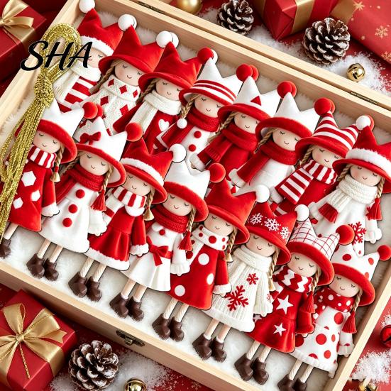 Rustic Christmas Tree Decor Red And White Doll Hanging Pendants for Tree, Decorative Wooden Girls Gifts Friends Family Ornament, Seasonal Ornaments