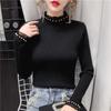 Semi-turtleneck Sweater Bottoming Shirt Women's Autumn and Winter Long-sleeved Top Beaded Lace Slim-fit Knitted Sweater