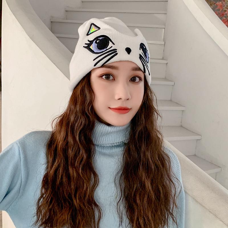 Women's Autumn and Winter Korean Style Fashion Cold Hat Trendy Cute Cat Student Warm Knitted Hat