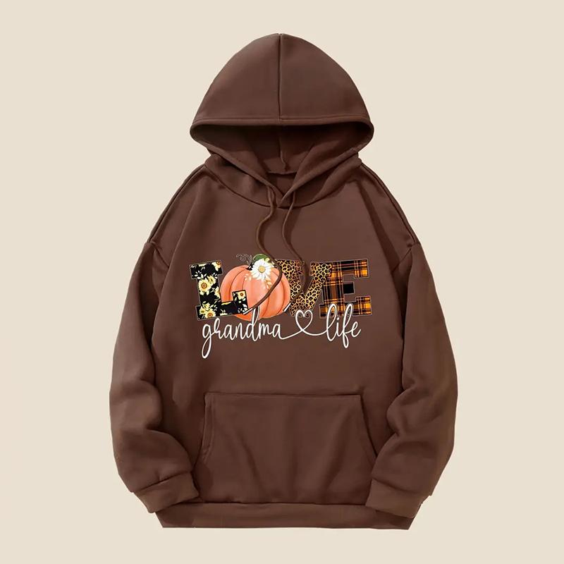 Женские весенне-осенние повседневные худи с капюшоном, длинным рукавом и большим карманом, пуловер с принтом тыквы и надписью LOVE на Хэллоуин