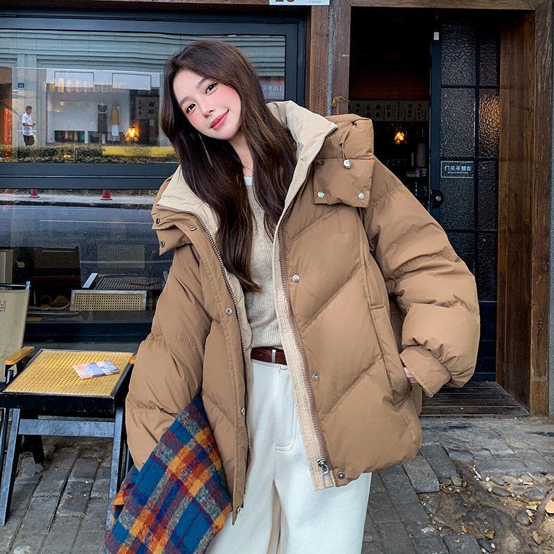 Women Winter Puffer Coat Trendy Color Block Lightweight Warm Jacket Casual Outerwear