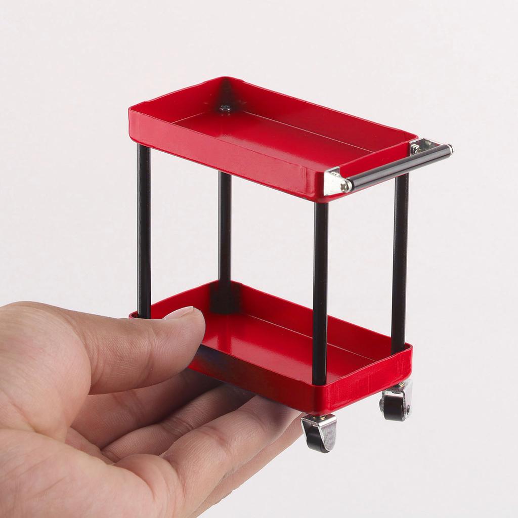 Mini 2‑Tier Tools Storage Trolley Mobile Workshop Garage Repair RC Accessories for 1 8 1 10 1 12 1 16 Scale Model Large