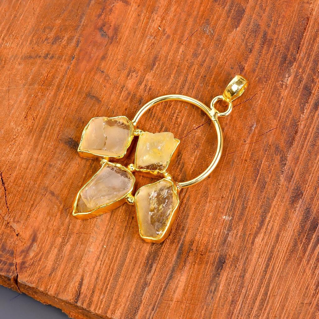 Цитрин Драгоценный камень Позолоченный День сестер Электроформованный Этнический Обручальный кулон V-119