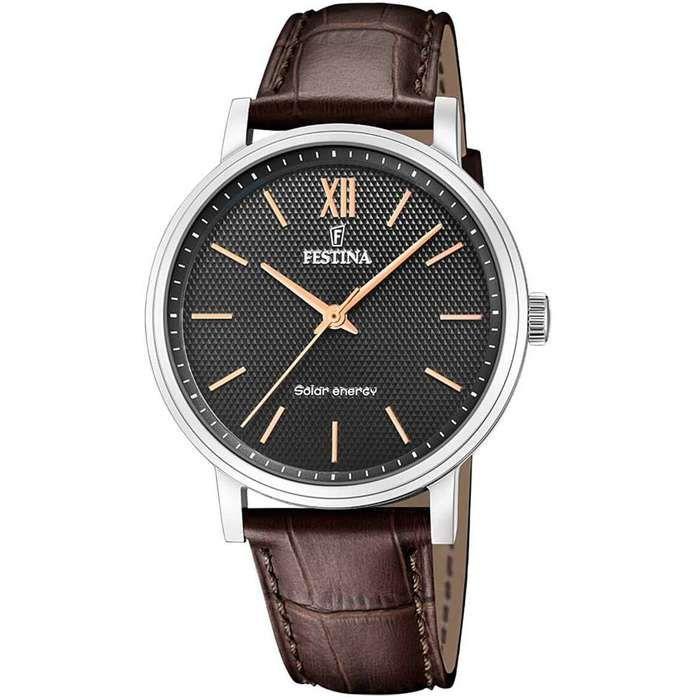 Montre - FESTINA - Solaire - Cuir marron - Verre minéral - Analogique