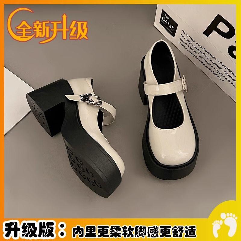 Черные туфли на толстом каблуке и платформе из кожи, женские весенние туфли Мэри Джейн с французским эффектом, короткие туфли на высоком каблуке