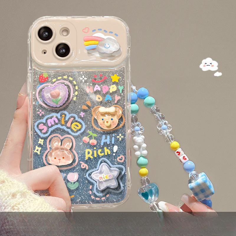 Cloud Doll Chain Suitable for Apple 15pro Mobile Phone Case 11/12mini Three-dimensional IPhone 13 Flip Mirror