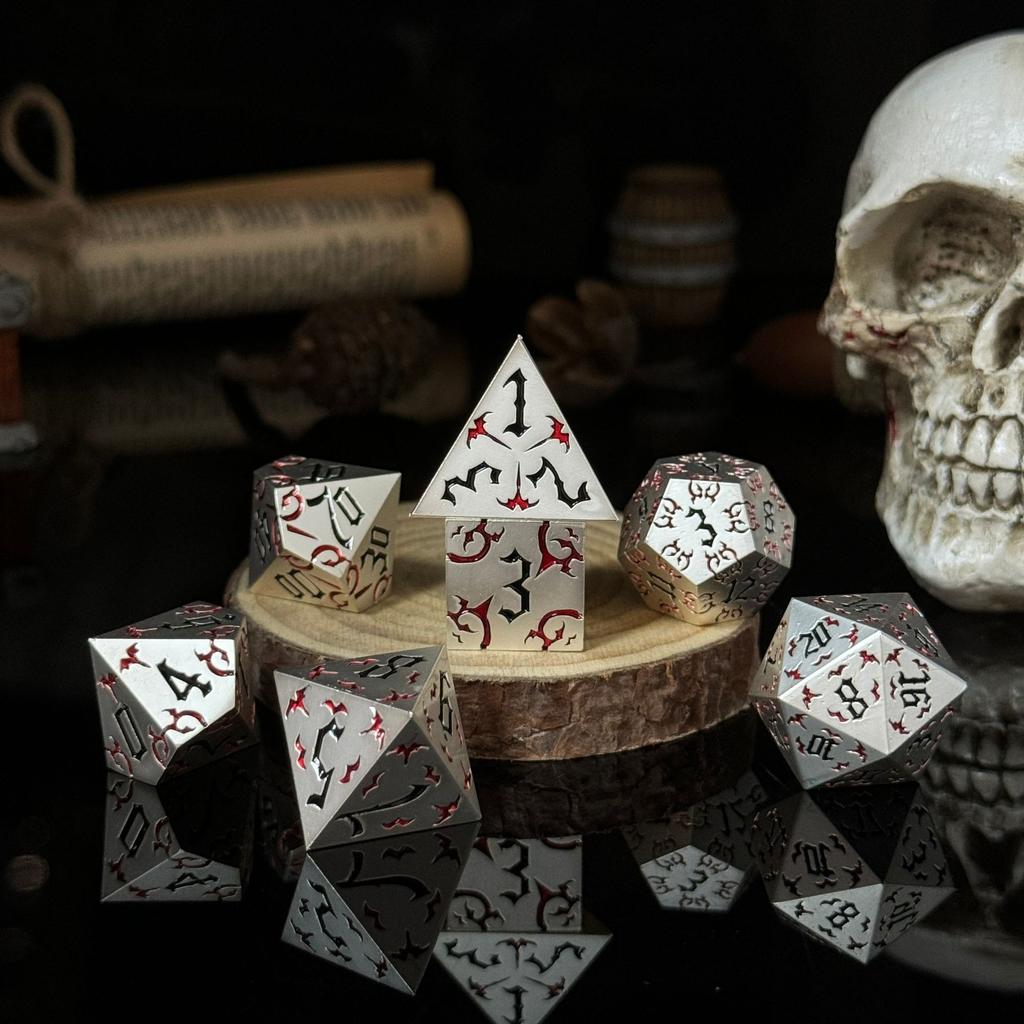 Zinc Alloy Hollow Polyhedral Colored Dice Set for D&D Dungeons & Dragons Role-Playing Board Game Right Angle