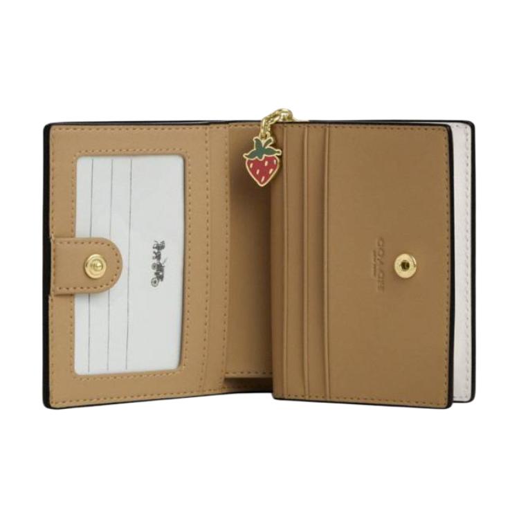 Coach Кошелек на кнопке 11 с принтом клубники, на кнопке, из покрытого холста, женский кошелек, цвет Меловой Мультиколор CAP18-IMCAH