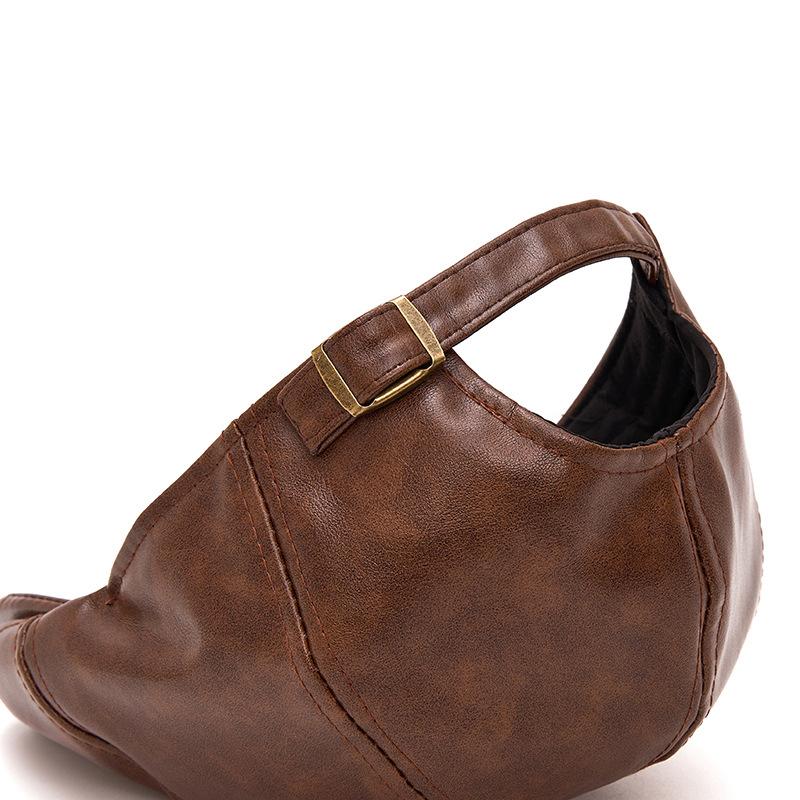 Autumn Winter Leather Warm Forward Hat Men's Vintage Paintsman Hat Beret Cap