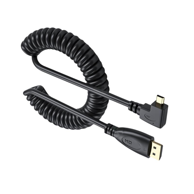 90 Degree Mini HDMIcompatible Male to HDMIcompatible Male Spring Coils Cable Version 1.4 Video Cable Supports 1080P Resolutions