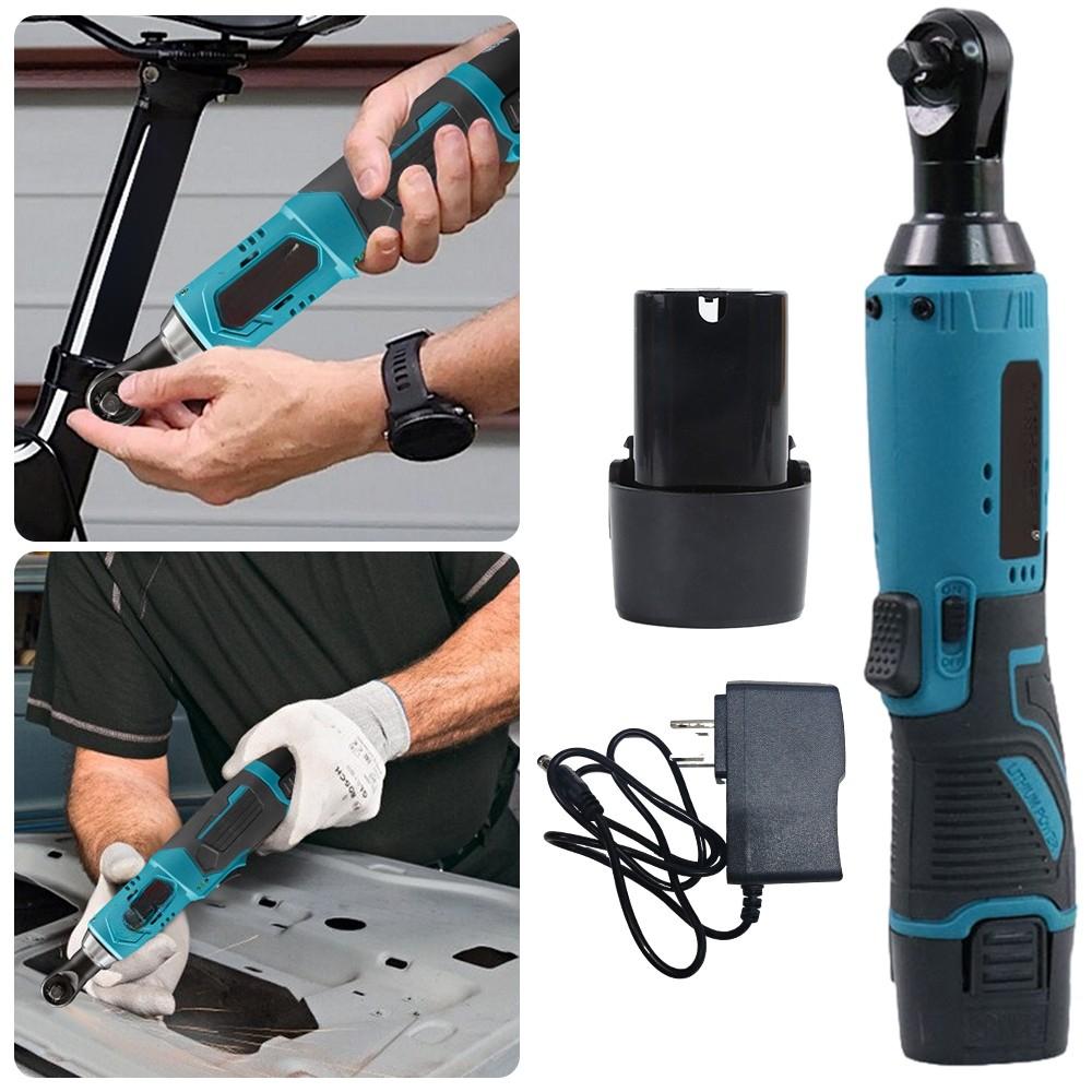 3/8" 12V Cordless Ratchet Wrench Electric Wrench Right Angle Wrench Drill Screwdriverl Screw Nut Repair Tool