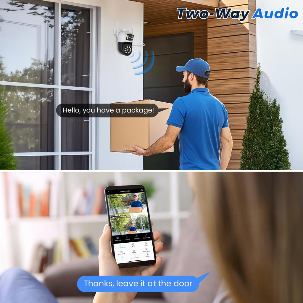 8MP/10MP WiFi PTZ IP-камера видеонаблюдения 5Ghz с двумя объективами, интерком в реальном времени, обнаружение человека, интеллектуальное оповещение, 4K-камеры наружного наблюдения