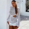 Women Club Party Long Sleeve White Elegant Drawstring Ruched Cut Out Summer Bandage Mini Dress