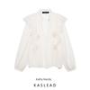 Kaslead New Arrival Women's Fashion Style Lace Laminated Decoration Elegant V-neck Long Sleeve Shirt 5029052