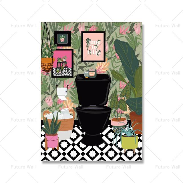 Тропические растения. Растения для ванной комнаты. Скандинавский плакат. Богемное украшение с зелеными листьями.