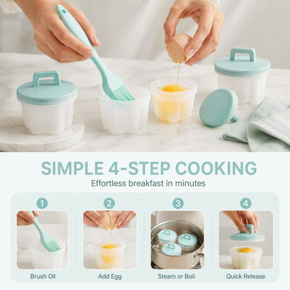 4PCS Heart Round Flower Poached Egg Cooker PP Boiled Egg Maker Egg Poacher Cup Breakfast Cooking