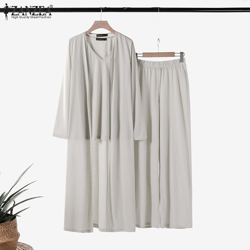 ZANZEA Женский летний костюм, комплект из брюк, майки и кардигана, повседневная одежда