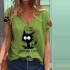 Summer V-neck 3D Cat Printed Top Fashionable Casual Short Sleeved Women's T-shirts