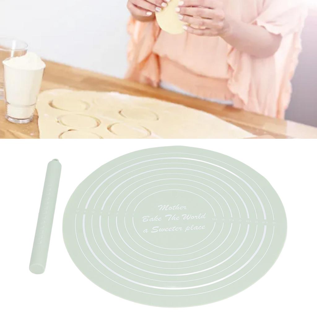 Dough Roller Set with Measurements Silicone Rolling Pin Non Stick Flour Mat for Home Kitchen Dessert Store