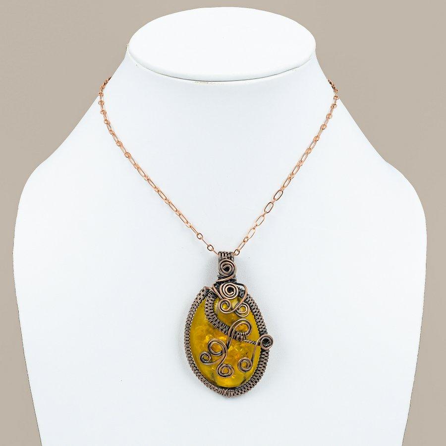 Подвеска ручной работы из медной проволоки из натурального балтийского янтаря длиной 2,68 дюйма l5r05