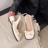 Fashion Hot Selling 2025 Heeled Sandals Women's Female Shoe Square Toe New Open Block Girls Bow Comfort Summer Low Closed Casual Sandal