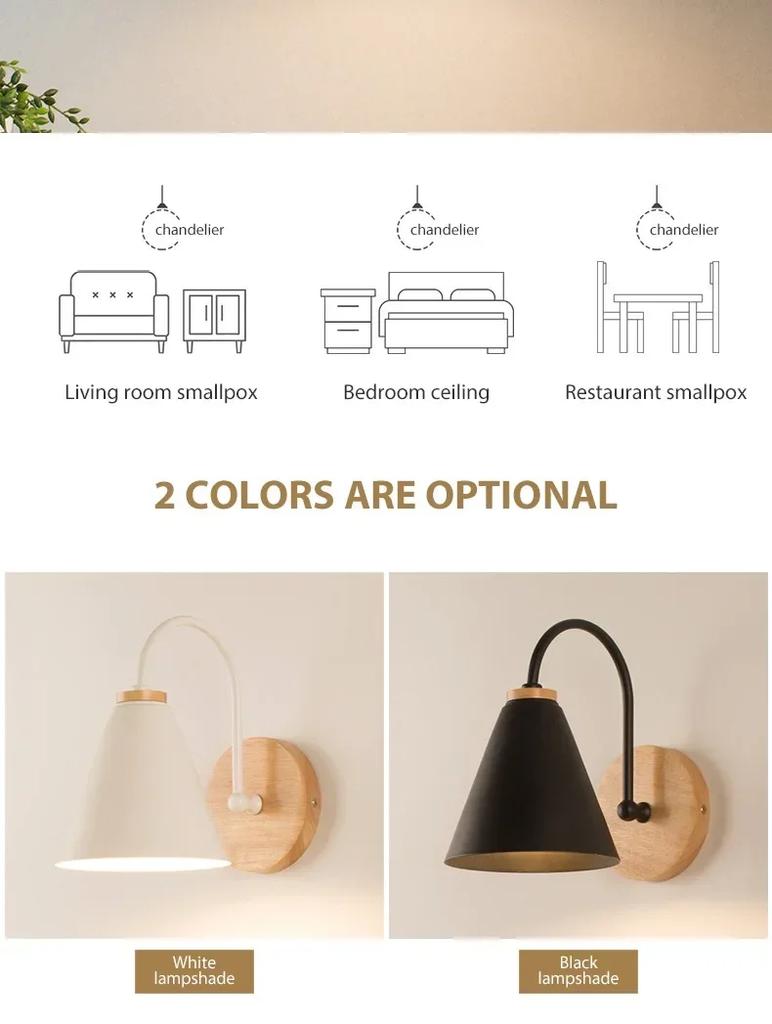 Nordic Wall Sconce Light Fixture for Bedroom Bedside Living Room Lighting Luminaire Lamp Indoor Wooden Decor Retro