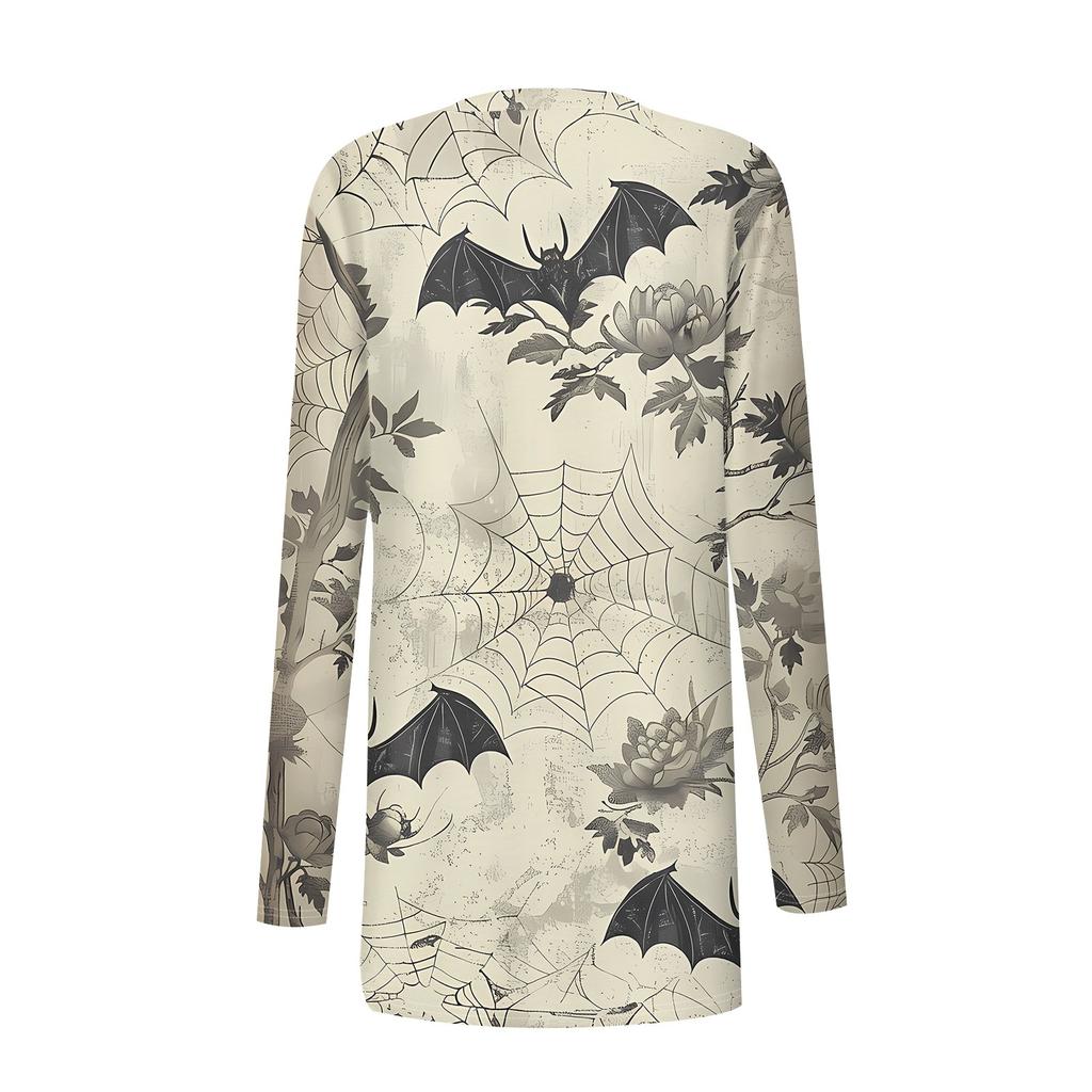 Женский кардиган с длинным рукавом спереди и принтом на Хэллоуин, легкая куртка