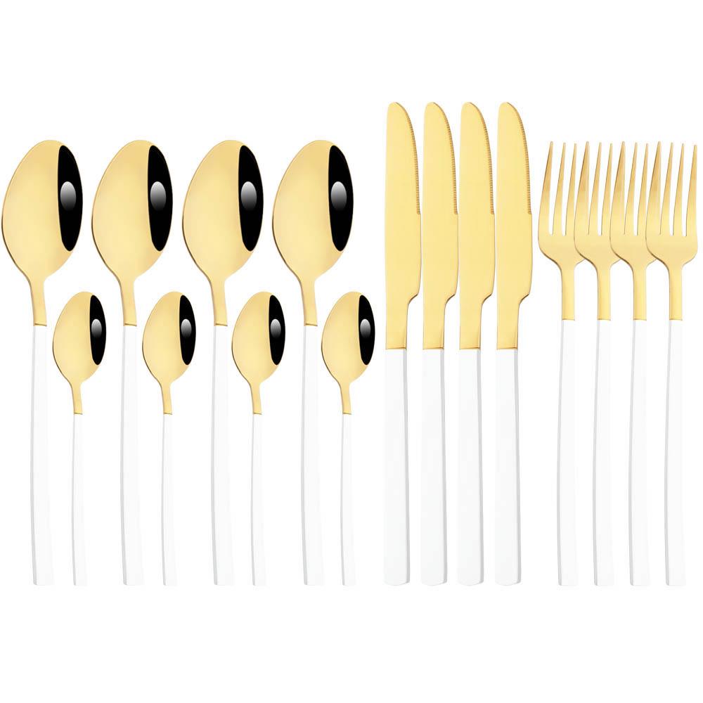 Jankng 16 шт. черные столовые приборы с золотой строчкой, набор посуды из нержавеющей стали, кухонный домашний набор столовых приборов в западном стиле, нож, вилка, ложки, набор посуды