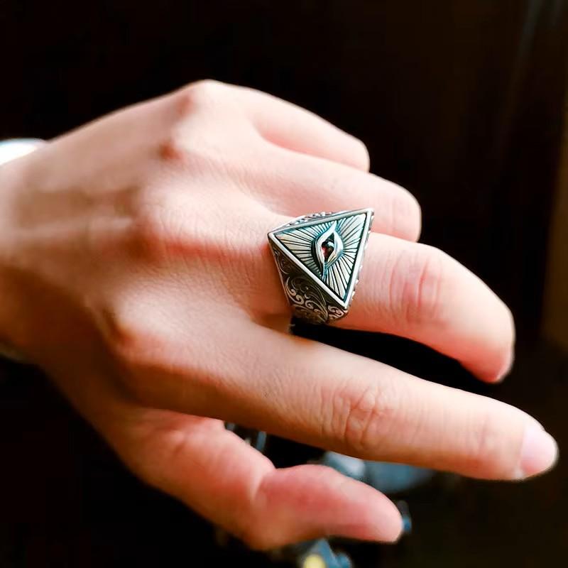 Retro Ancient Ring Eye God Triangle Amulet Talisman Egypt Egyptian Pyramid Protect Power Jewelry Gift Hip Hop Rock Goth Gothic