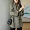 Autumn and Winter Fashion Herringbone Pattern Loose and Thin Western Style Small All-match Woolen Mid-length Coat