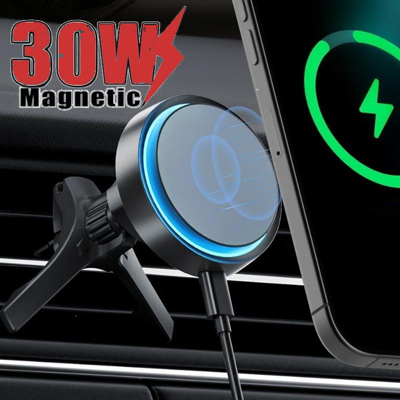 Автомобильный магнитный беспроводной держатель-зарядка для Magsafe iPhone 17 16 15 14 13 12 Pro Max Plus Samsung со светодиодной подсветкой, быстрая зарядка