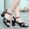 Women Fashion Black Comfort Summer Hollow Open Toe Square Heel Shoes Lady Spring Buckle Strap Open Toe Heels A9511