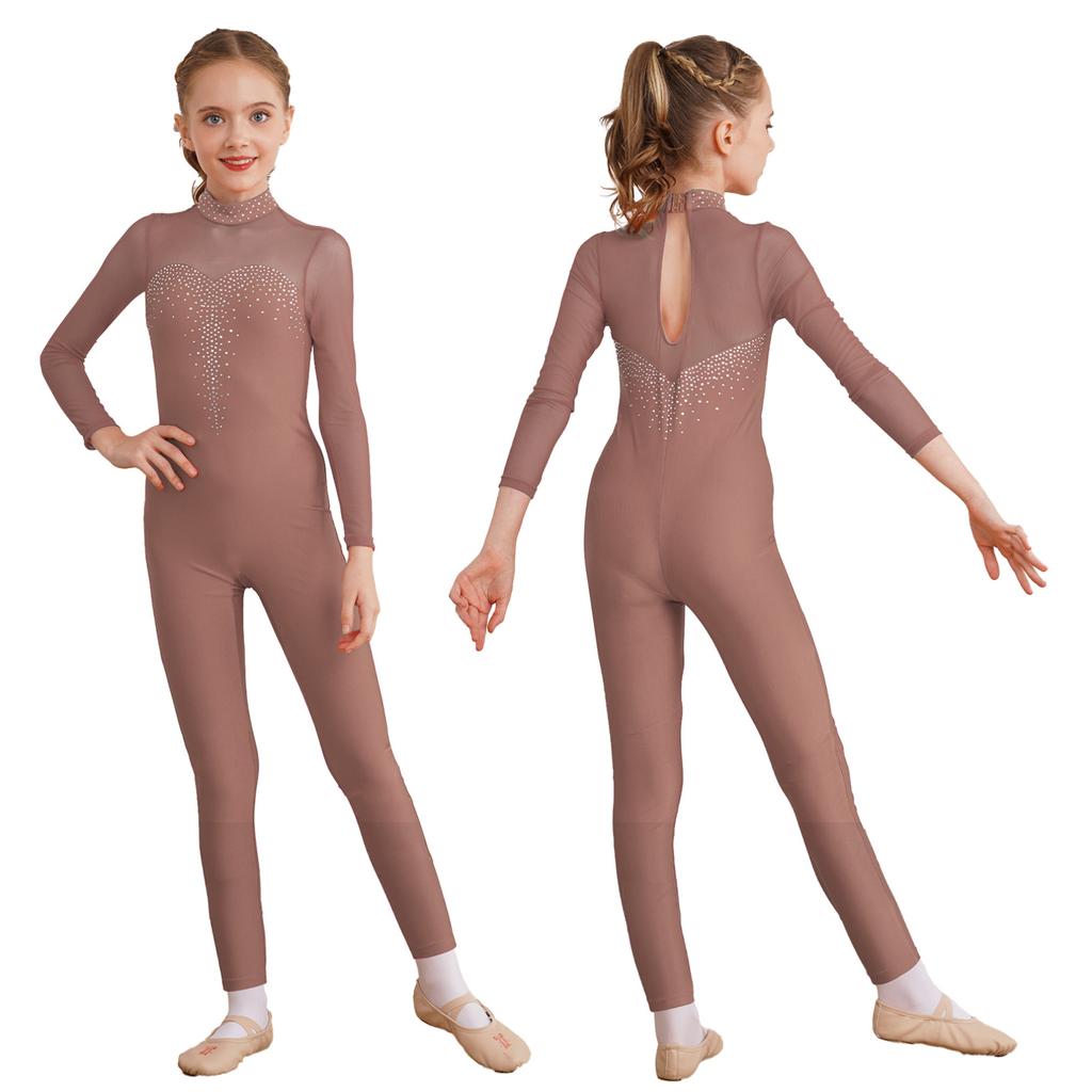 Kids Girls Long Sleeve Ballet Dance Gymnastics Leotard Jumpsuit Unitard Dancewear