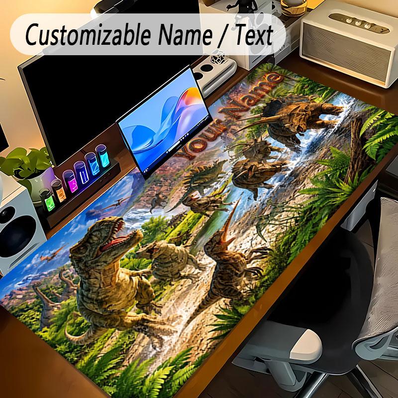 Dinosaur Theme Personalized Mouse Pad Custom Name Text Non Slip Desk Pad For Laptop Office Desktop