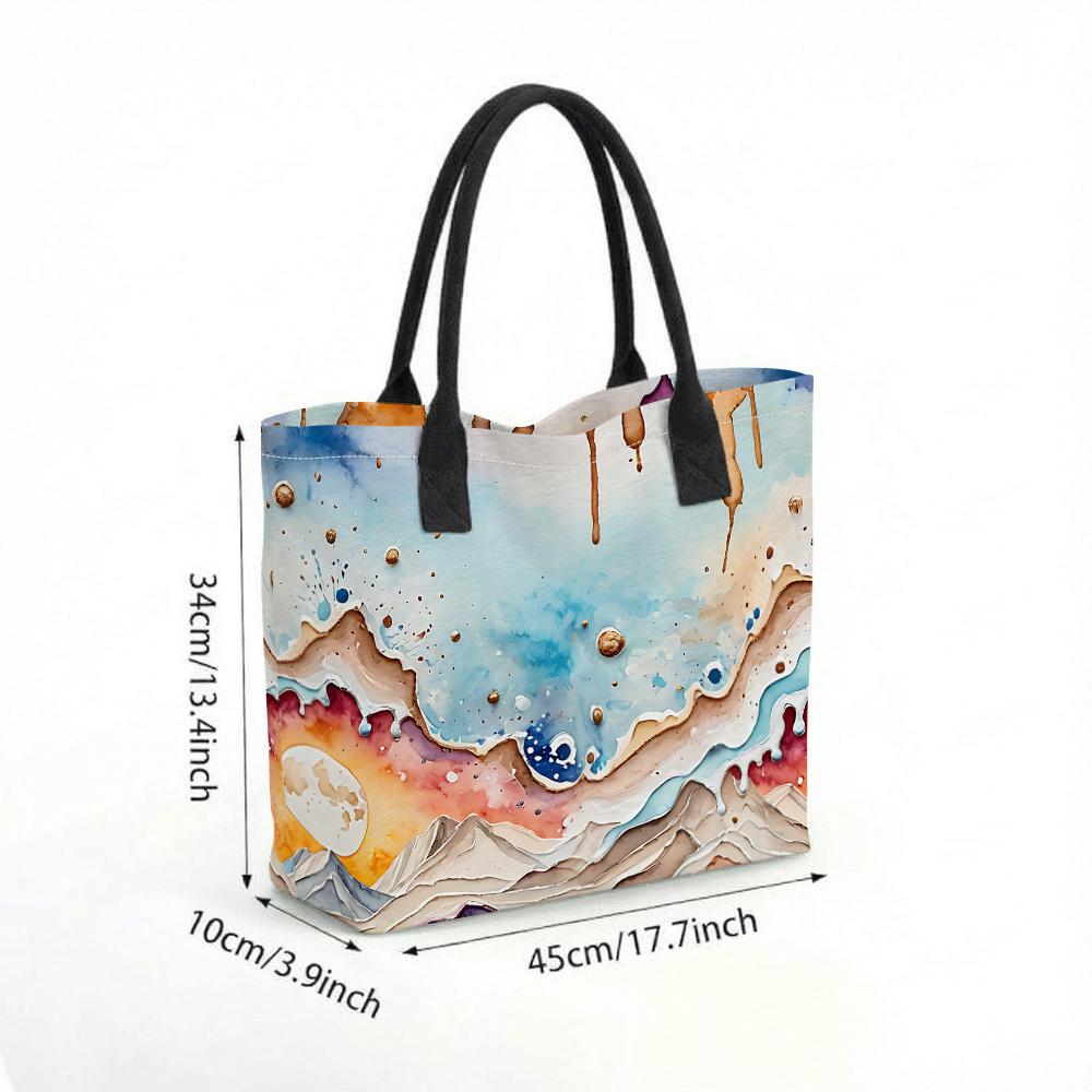 Watercolor Art Tote Bag Large Capacity Casual Shoulder Handbag for Daily Use