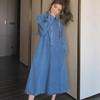 2024 French-Style Slim Denim Dress: Women's Retro Long-Sleeve Tea Break Skirt for Spring and Autumn