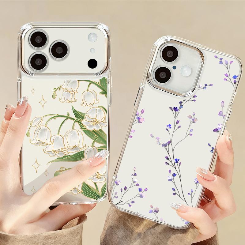 Чехол с сине-фиолетовым цветочным узором для iPhone 17 Pro Max, покрытие рамки камеры, прозрачная мягкая крышка для iPhone 16 15 14 13 Pro Max 11 16E 17E