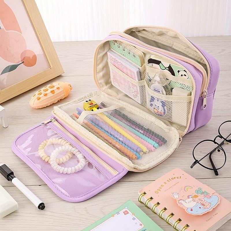 Kawaii Large-Capacity Pencil Bag Flip-Top Translucent Student Stationery Storage Bag Boys And Girls Simple Stationery Pen Box