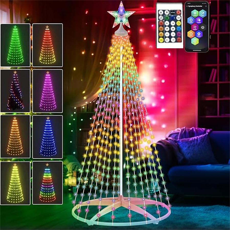 Smart LED Christmas Cone Tree Light 2.1M APP Control Lighted Artificial Tree with Star Topper DIY RGB LEDTree Light Show