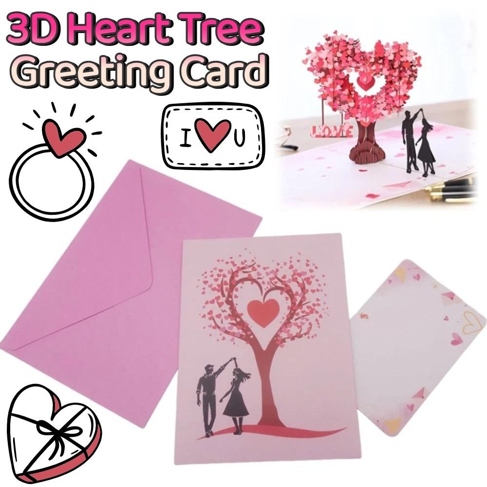 Romantic 3D Heart Tree Greeting Card Paper Sculpture Blessing Pop-Up Valentine's Day Cards Folding Elegant Stereo Love Postcard