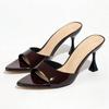 Fashion Sexy Pointed Toe Patent Leather 8CM Strange Thin Heels Slippers Women Summer Comfortable Slide Sandals Elegant Mules Flip Flops