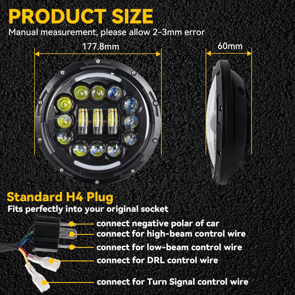 7-дюймовая светодиодная фара для мотоцикла Yamaha Harley Road King Jeep Wrangler Jk Led Headlight Cafe Racer Аксессуары для мотоциклов