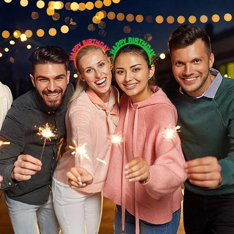 1 шт., новая флуоресцентная повязка для волос, светящаяся в темноте, повязка на голову с надписью «С Днем Рождения», светящаяся повязка на голову