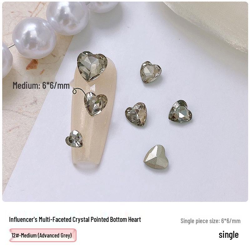 Heart Rhinestone Nail Art Accessories: Super Shiny Crystal Glass In Iridescent Peach, Small & Large Sizes