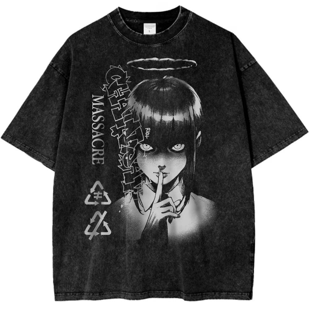 2026 Человек-бензопила Женская футболка Макима Футболка с бензопилой Аниме Футболка Винтажная Мужская Женская Футболка Хлопок Повседневная Спорт Харадзюку Лето Новое