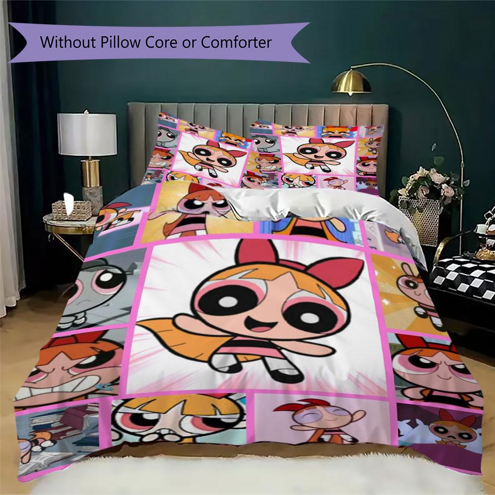 Powerpuff Girls Cartoon Prints bedding, duvet cover and pillowcases, birthday gift (1 duvet cover + 2 pillowcases, pillow insert not included)JM007